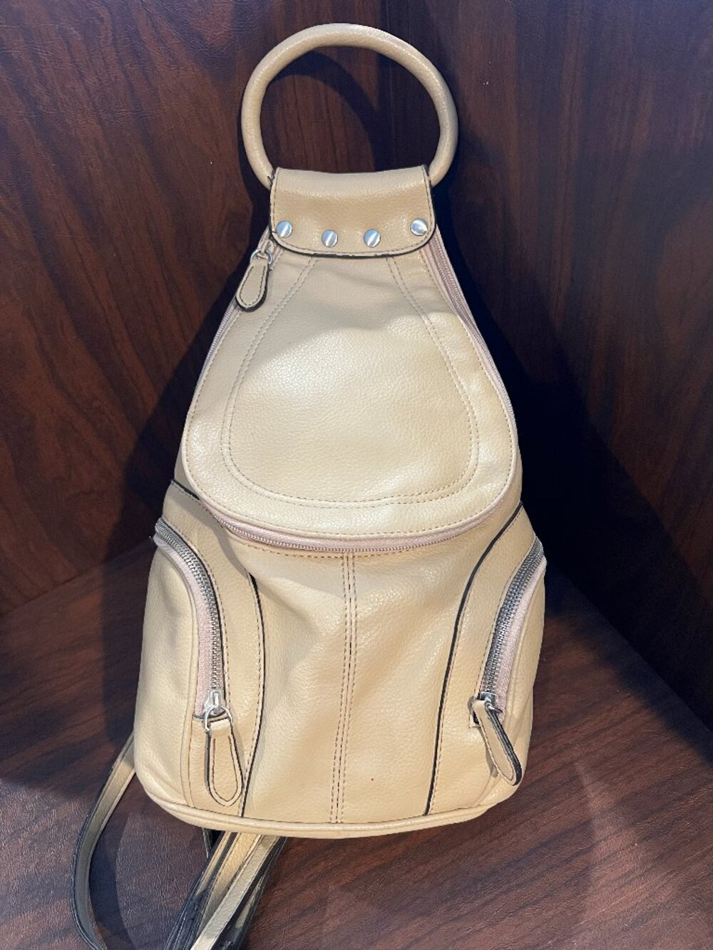 Nine West tan faux pebble leather backpack purse